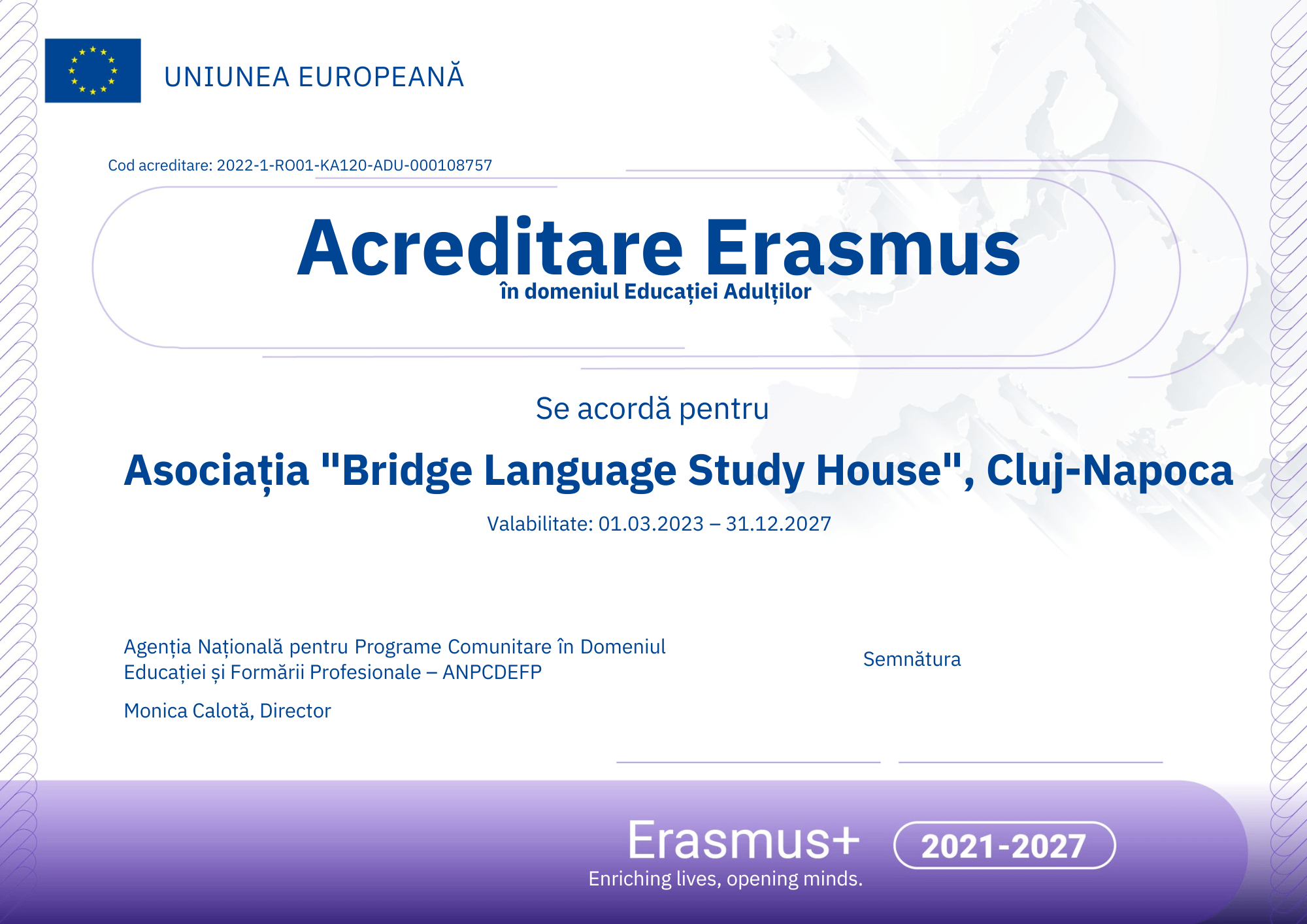 Certificat acreditare erasmus